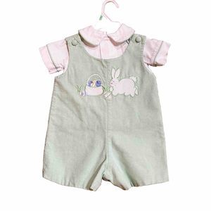 Glorimont Preppy Easter Shortalls Boys Size 9 Months Reversible Matching Shirt